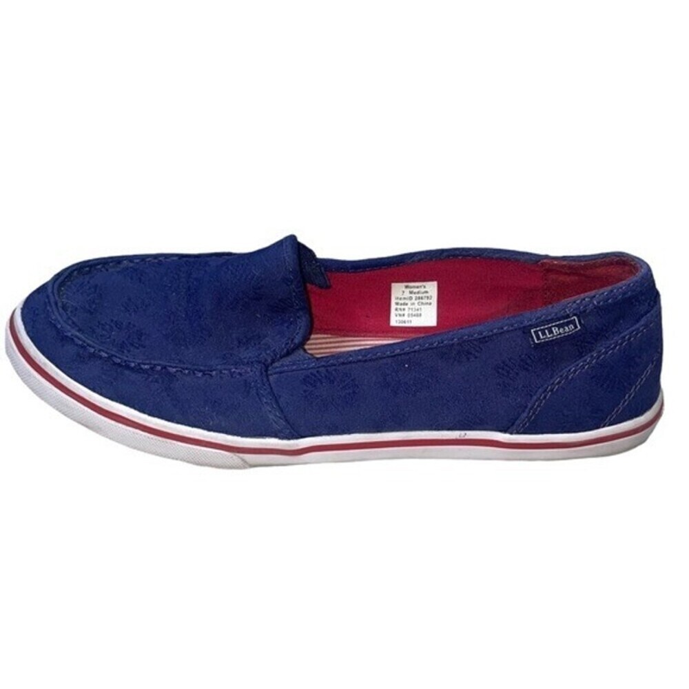 L.L. Bean red white & blue slip on Navy canvas shoes SZ 7 EUC